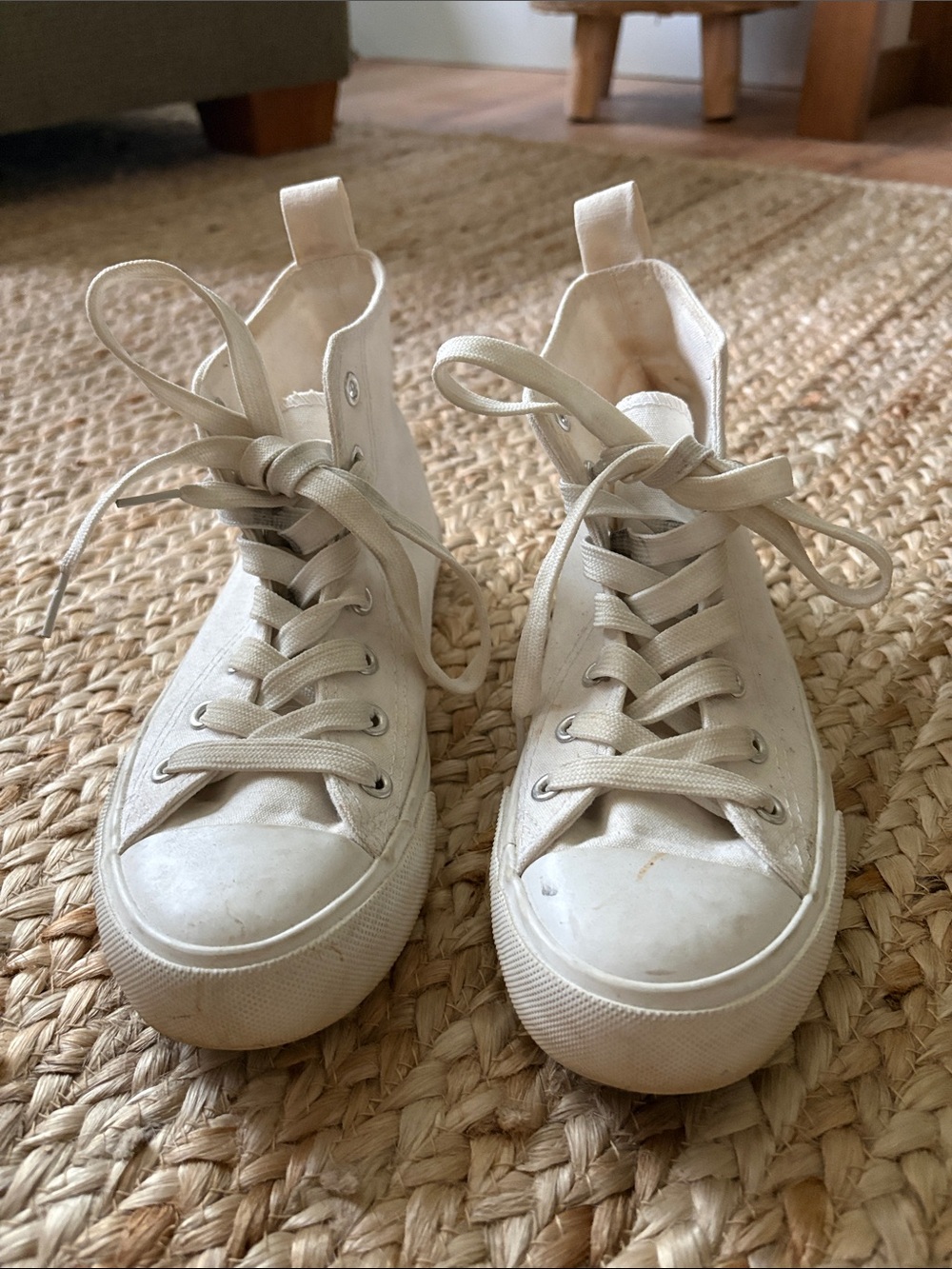 Primark Cream High-Top Canvas Sneakers for Women